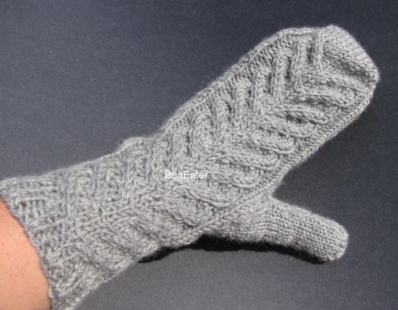 Light Gray Wool Mittens, Cable Knit Mittens