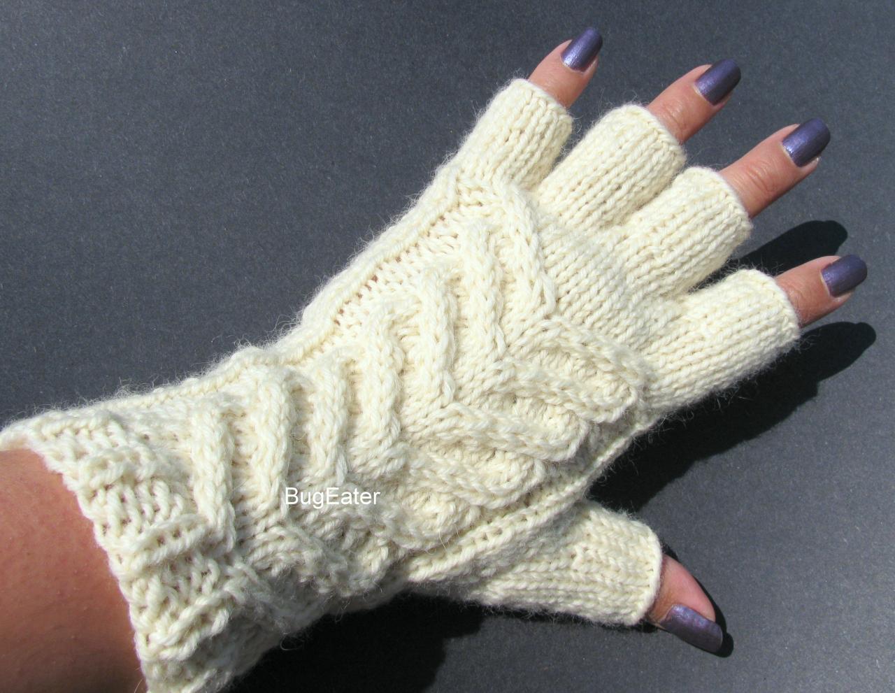 Women's Fingerless Gloves, Wool Gloves, Cable Knit Gloves